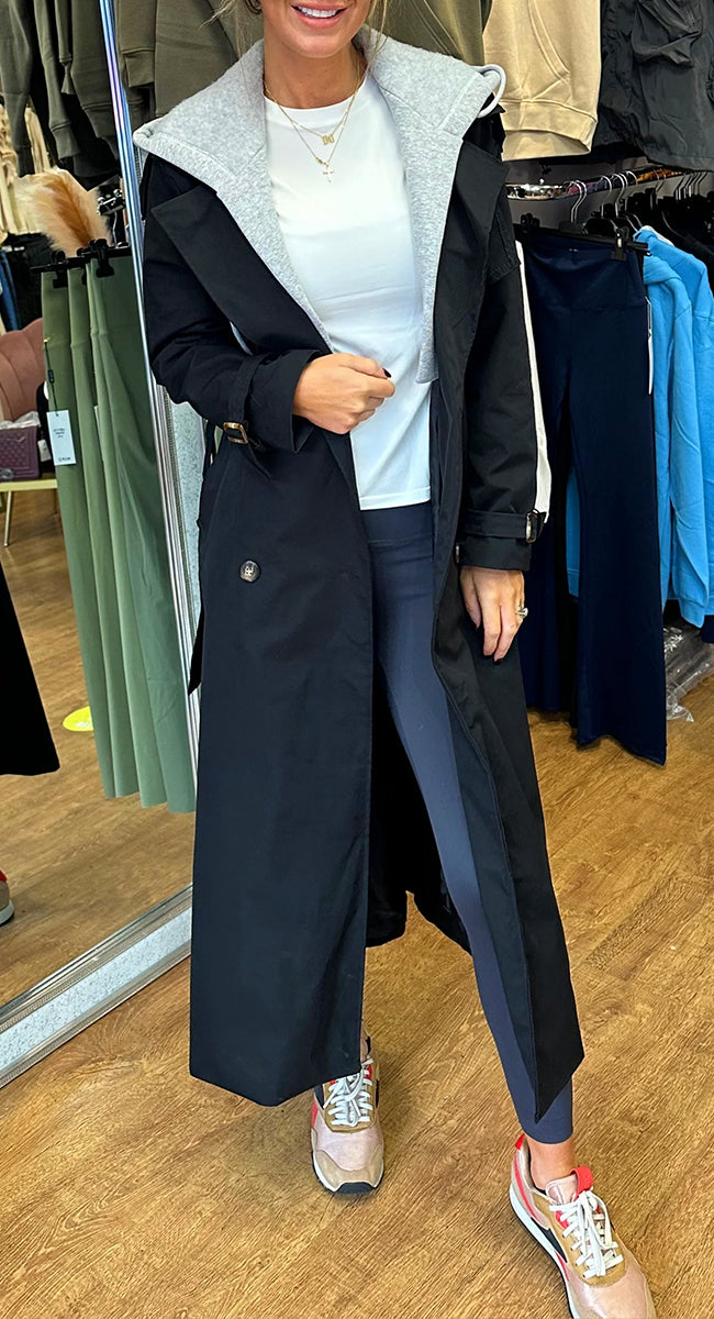 Women's Hooded Lapel Fake Two-piece Casual Long Trench Coat