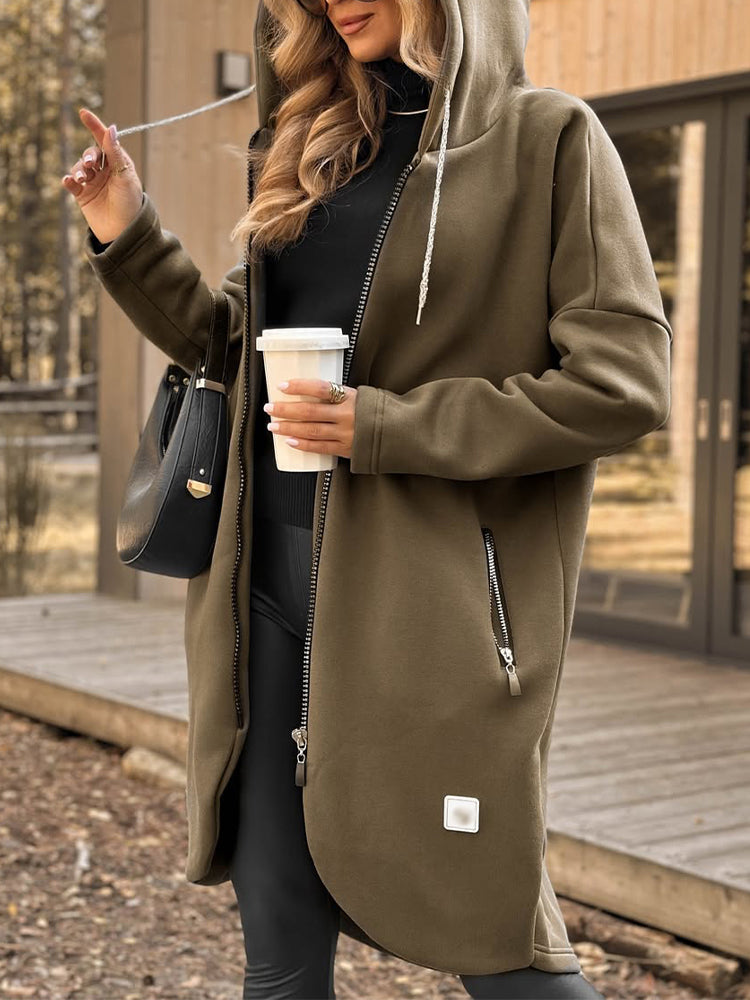 Women Hooded Drawstring Casual Coat