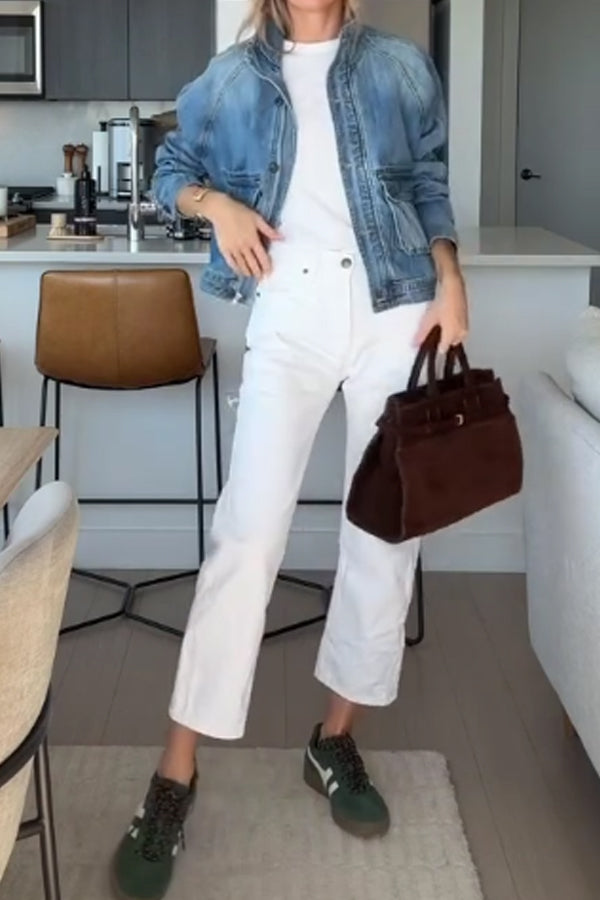 Women Casual Large Pocket Denim Jacket