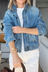 Women Casual Large Pocket Denim Jacket