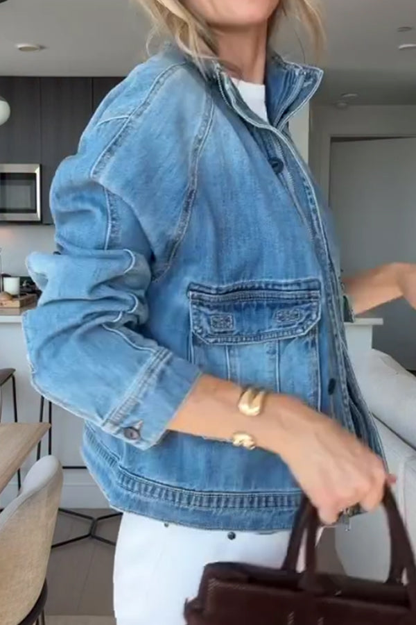 Women Casual Large Pocket Denim Jacket