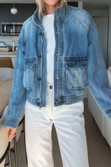 Women Casual Large Pocket Denim Jacket