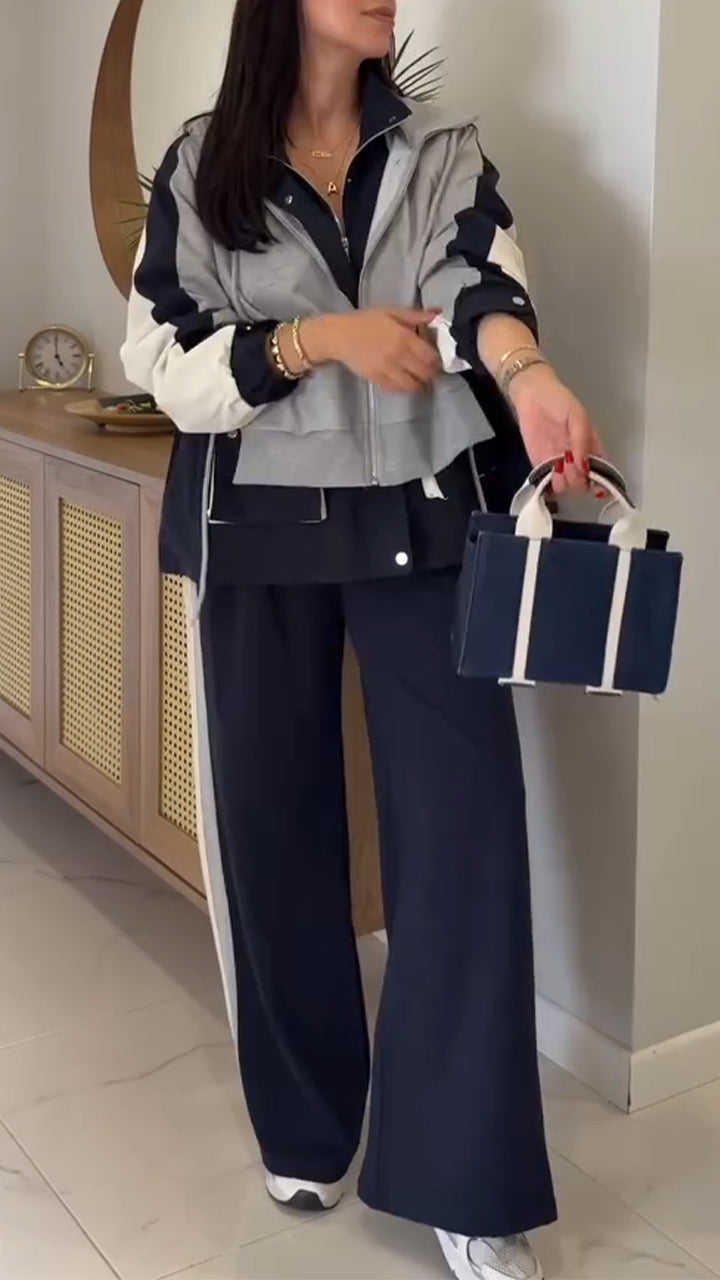 Women Lapel Stitching Fake Two-piece Jacket + Pants Casual Suit