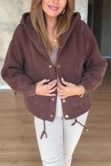 Women Hooded Plush Button-down Casual Coat