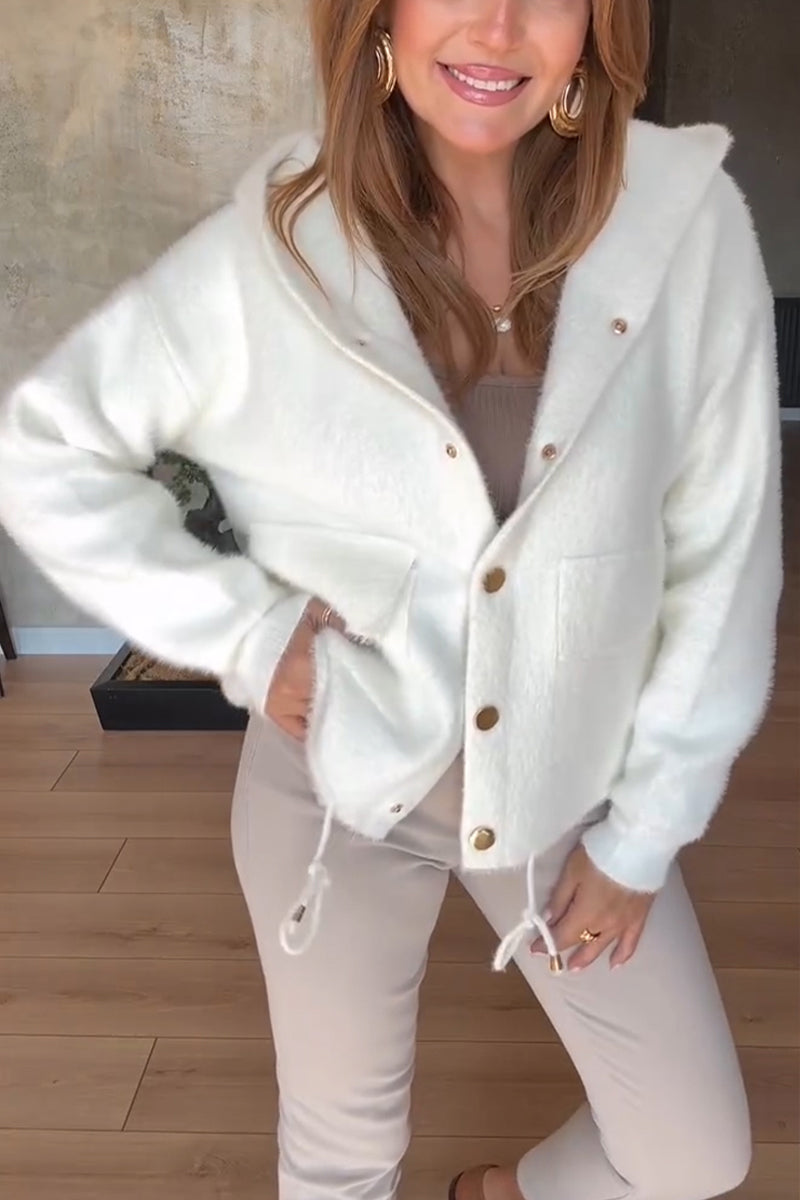 Women Hooded Plush Button-down Casual Coat