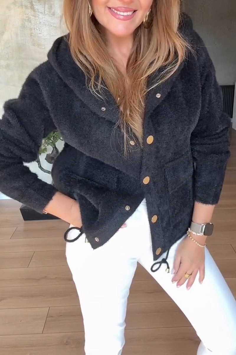 Women Hooded Plush Button-down Casual Coat