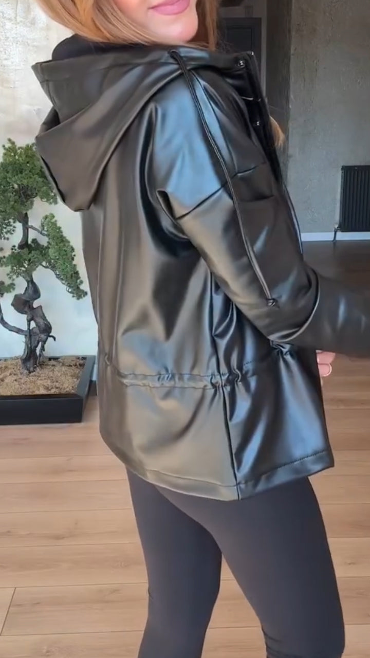 Women Lapel Leather Temperament Casual Jacket