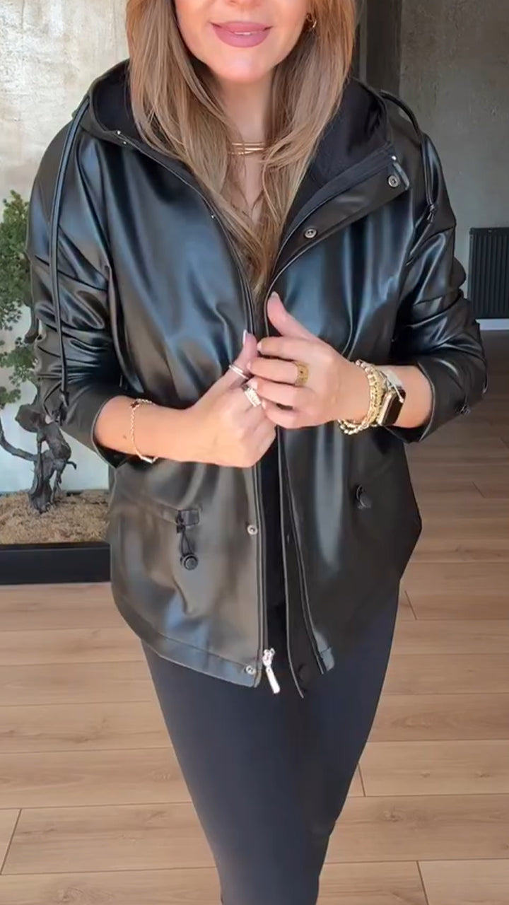 Women Lapel Leather Temperament Casual Jacket