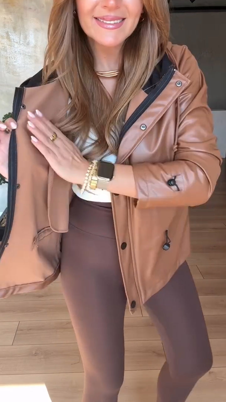 Women Lapel Leather Temperament Casual Jacket