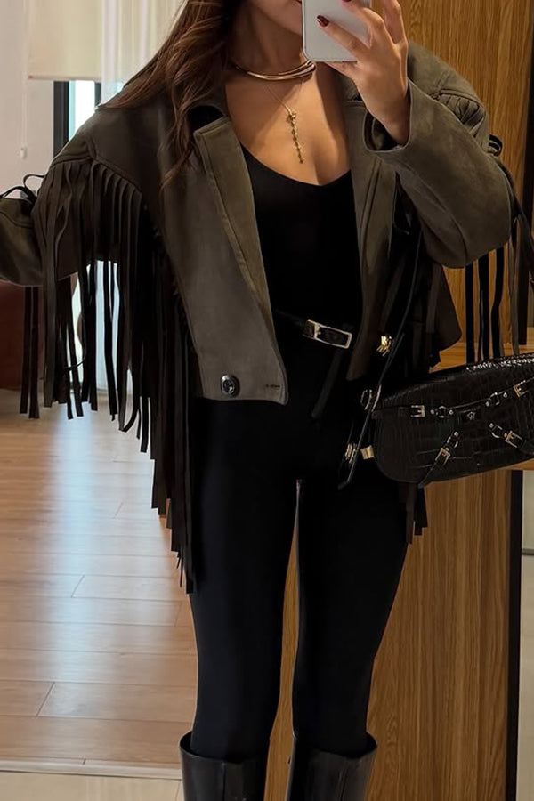 Women Western Fringed Suede Short Jacket