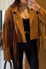 Women Western Fringed Suede Short Jacket