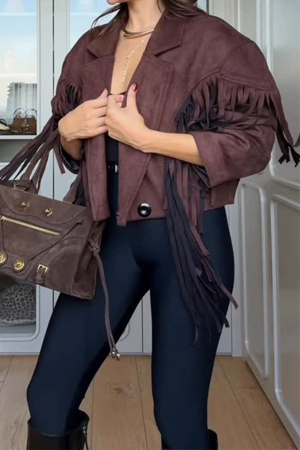 Women Western Fringed Suede Short Jacket