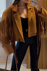 Women Western Fringed Suede Short Jacket