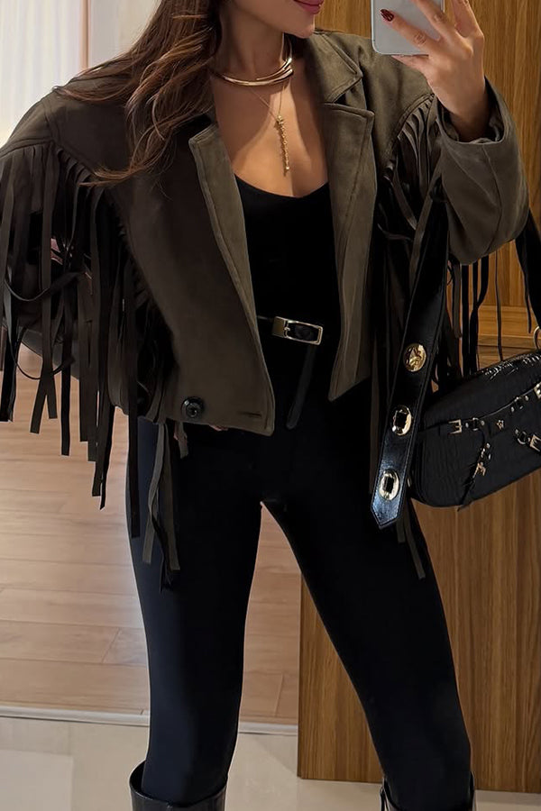 Women Western Fringed Suede Short Jacket