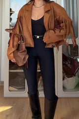 Women Western Fringed Suede Short Jacket