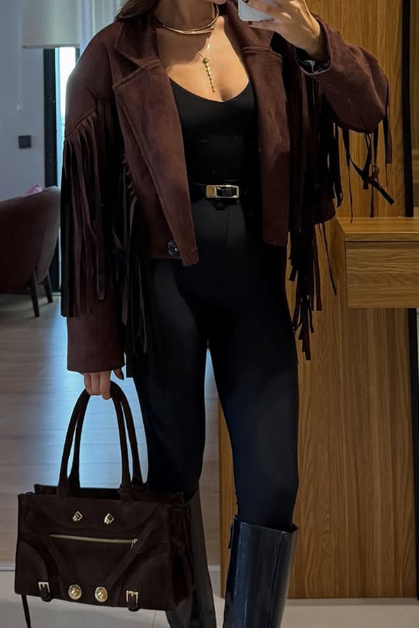 Women Western Fringed Suede Short Jacket
