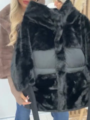 Women Hooded Plush Patchwork Casual Coat