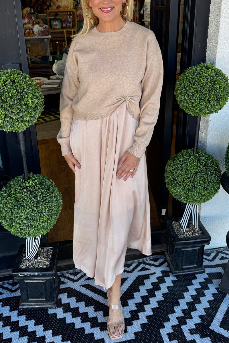 Women Inner Dress + Knitted Pleated Top Casual Suit