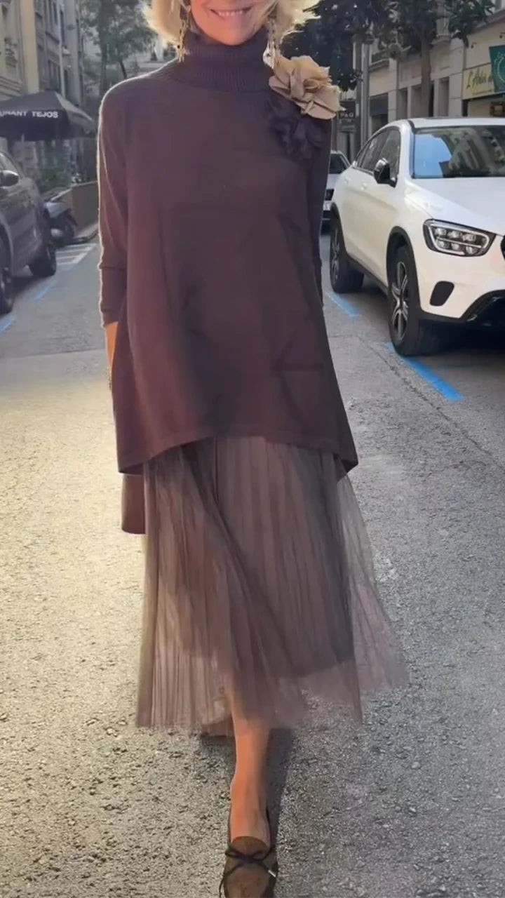 Women's Turtleneck Sweater + Dress Casual Suit