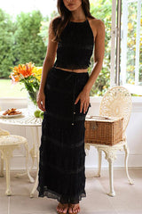 Sleeveless chiffon elastic waist two piece suit