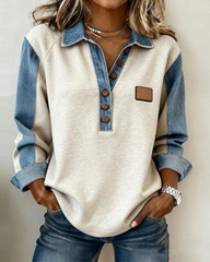 Groovy Button Front Denim Long Sleeve Top