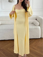 Sleeveless suspender hip dress long cardigan set