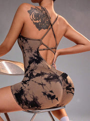 Marble Print Quick-Drying Yoga Bodysuit