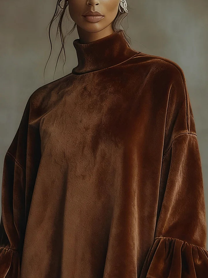 Velvet Leopard Cuff Flounce Sleeve Mini Dress