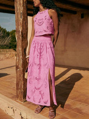 Unique sleeveless hollow lace short suit