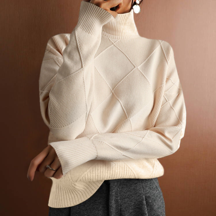 Turtleneck loose lozenge long-sleeved winter sweater