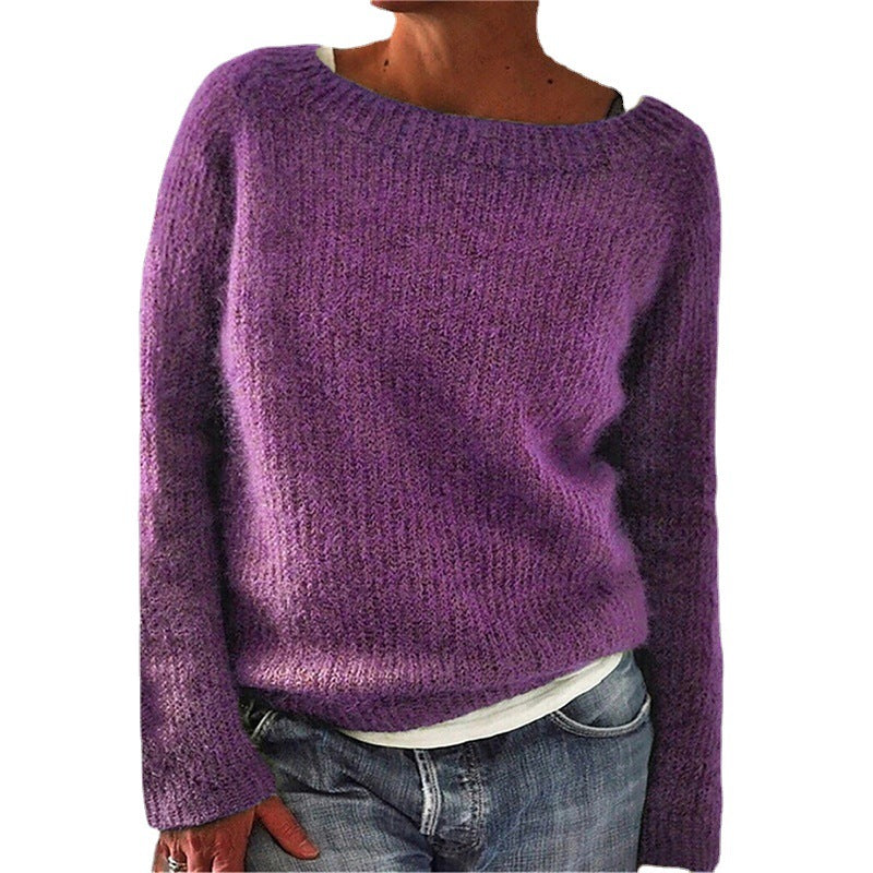 Casual Solid Color Soft Crew-neck Sweater