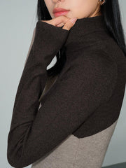 Asymmetric Patchwork Long Sleeve Mock Neck Knit Top