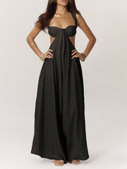 Paneled pleated wide-leg jumpsuit