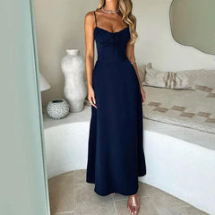 Elegant A-line solid color mid-length dress