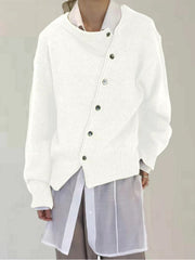 Slanted button irregular design lazy style sweater