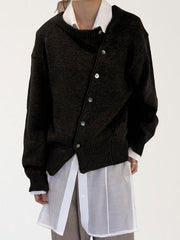 Slanted button irregular design lazy style sweater