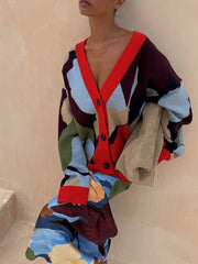 Abstract Geometric Pattern Knitted Jacket