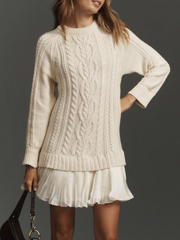 Ivory Cable-Knit Sweater Mini Dress