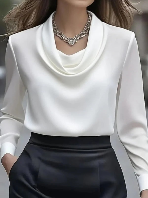 Elegant Solid Color Satin Collar Shirt