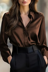 Satin Solid Color Long-sleeved Elegant Casual Shirt