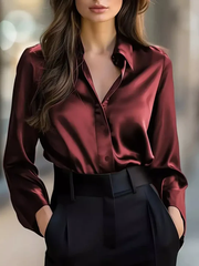 Satin Solid Color Long-sleeved Elegant Casual Shirt