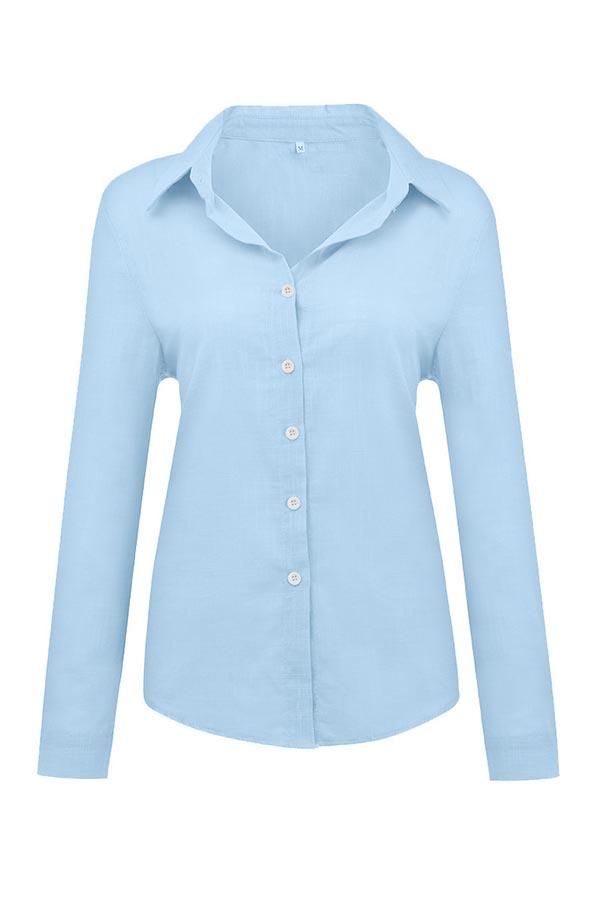 Casual Solid Button Shirt Collar Blouse