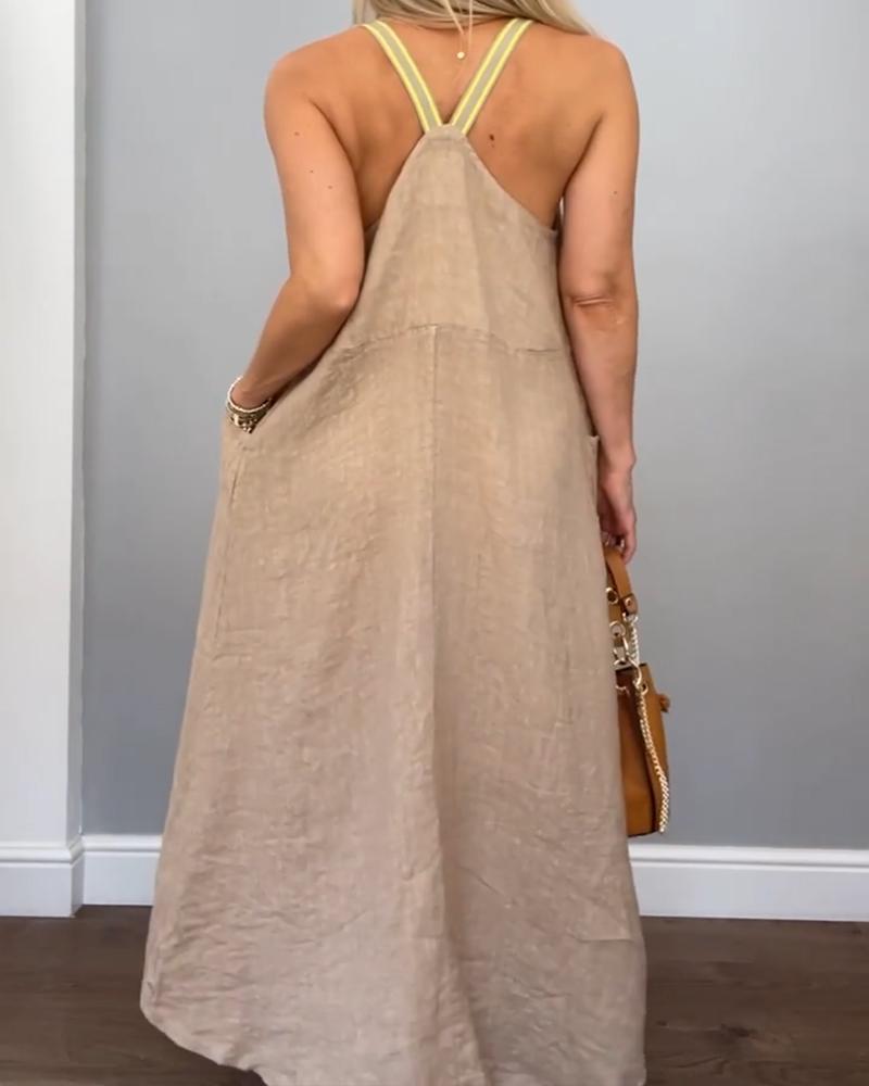 Women Solid Cotton and Linen Slip Dress